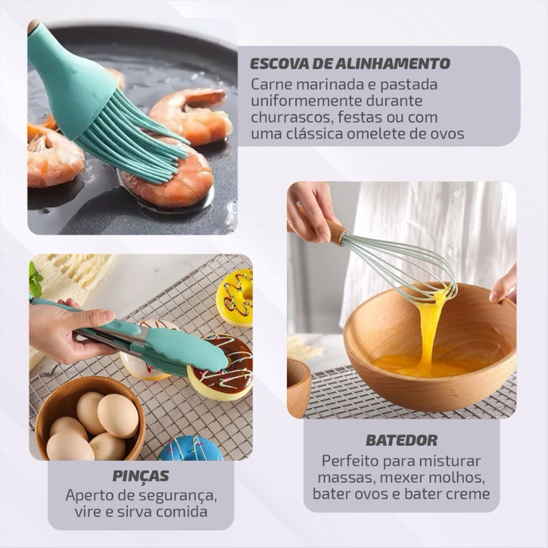 Kit com 12 Utensílios Para cozinha Siliconkitchen [Envio gratuito] - Apenas 8 unidades por Cor em estoque